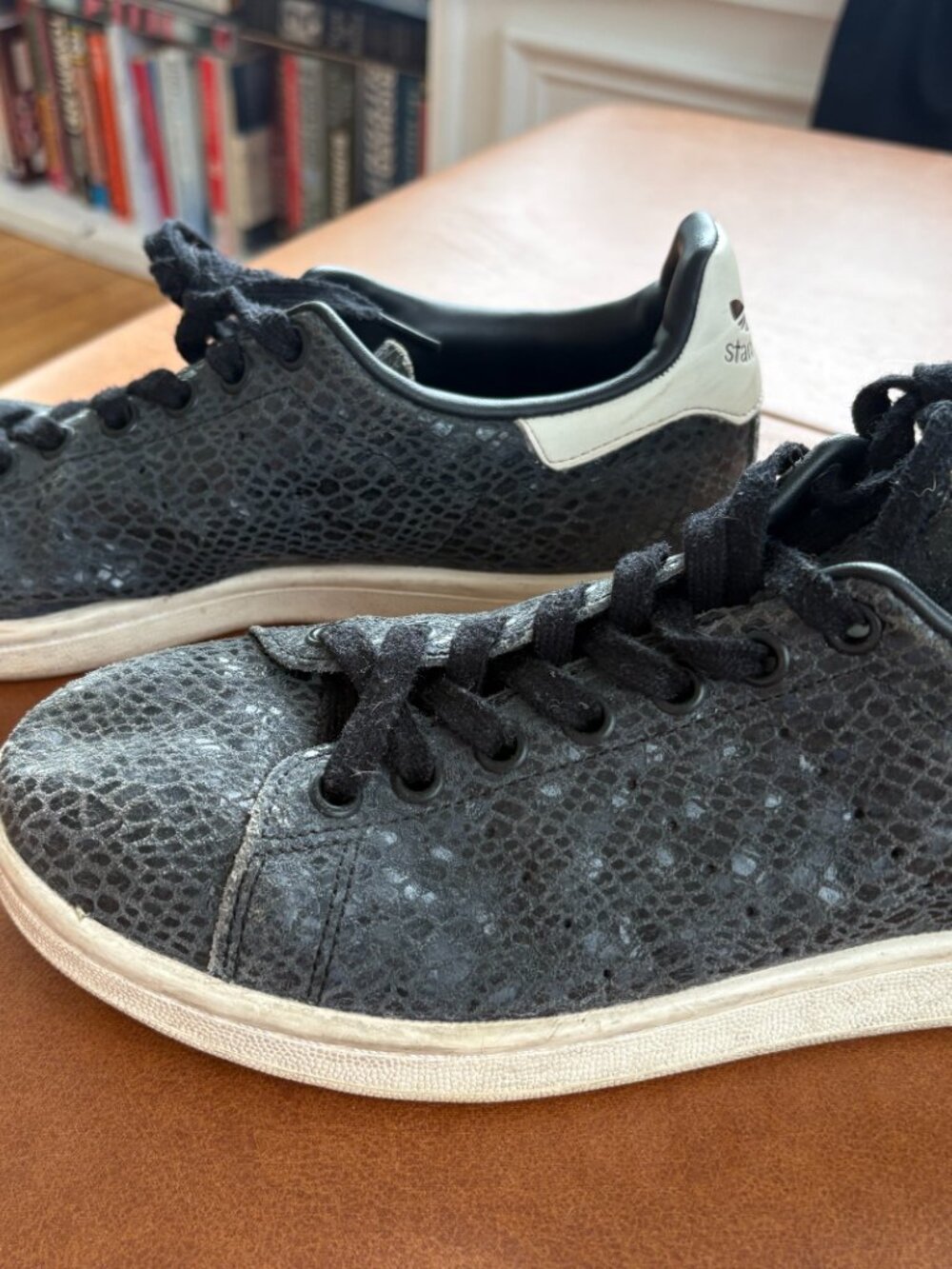 Adidas Originals Stan Smith Black Snakeskin Sneakers | Men's Size 8.5 - Picture 2 of 6